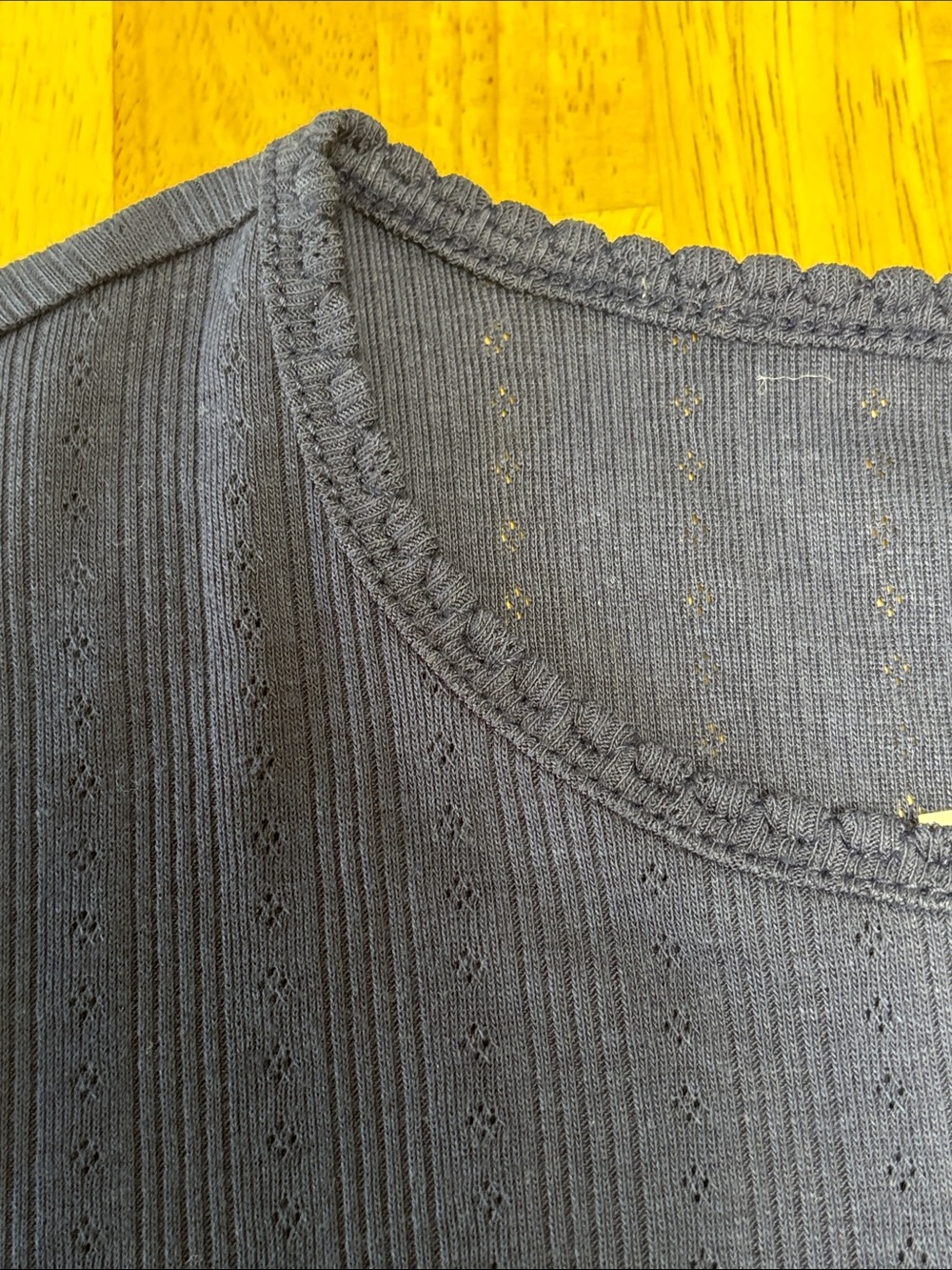 NWT  J.Crew Navy Blue Pointelle Ribbed Shrunken Tee- Scallop Lettuce Edge Trim - Picture 5 of 8